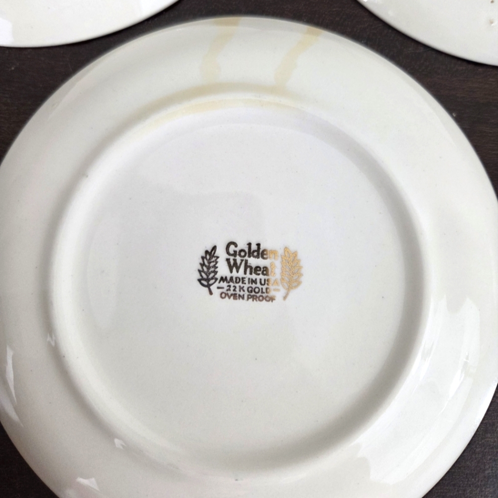 Homer Laughlin Vintage Golden Wheat Tea Cup & Saucer 22K Gold Trim 3 Sets Used - Picture 5 of 11